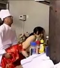 Horny japanese cook fucks a mature lady
